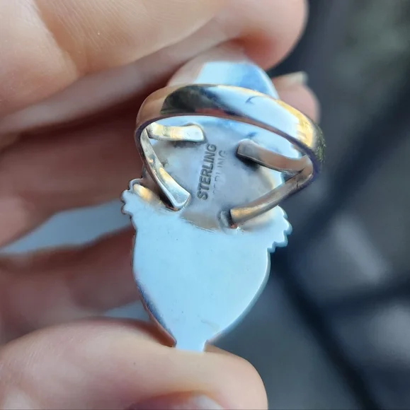 Handmade Sterling Silver 925 Queen Pink Conch Double Heart Crawler Ring Size 8 - Picture 6 of 9